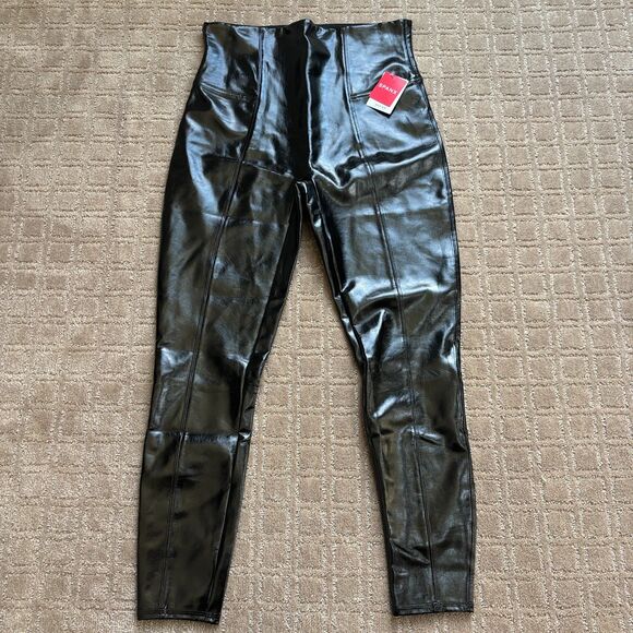 Spanx Faux Patent Leather Leggings Womens XL Black High Waisted Sexy Cosplay NWT - Picture 1 of 12
